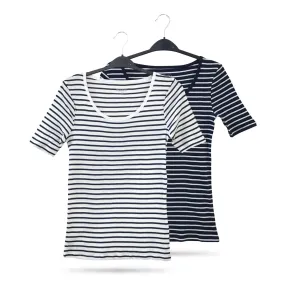 2 PC Combo Pack Women’s Cotton Ribbed Fitted Scoop Neck T-Shirts