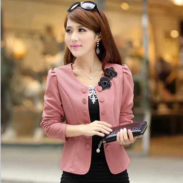 2017 Double Breasted Floral Blazer Women Suits Elegant Suit Jacket Casual Blaser Plus Size Cape Blazer Mujer Black Pink White