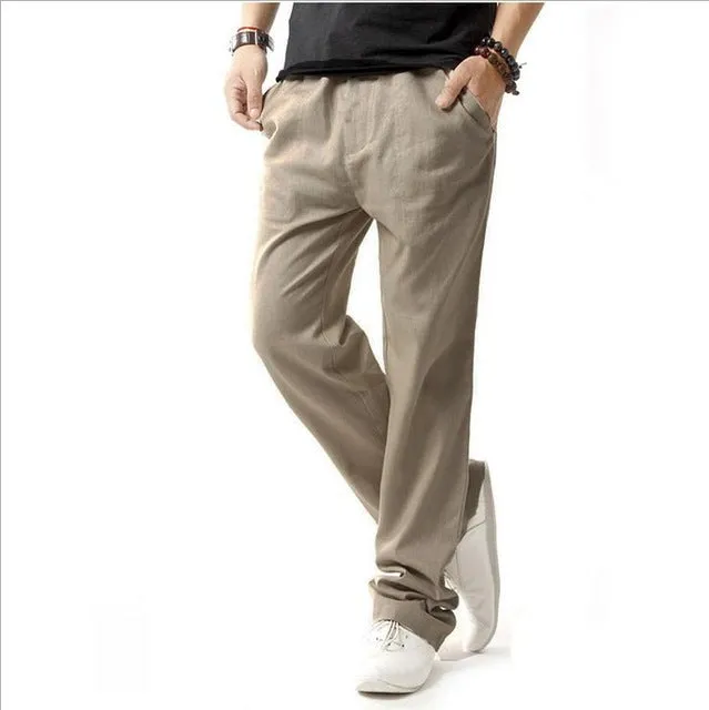 2017 Fashion Men linen pants  Comfortable Male trousers jogger pants casual straight pants plus size M-4XL Free Shipping