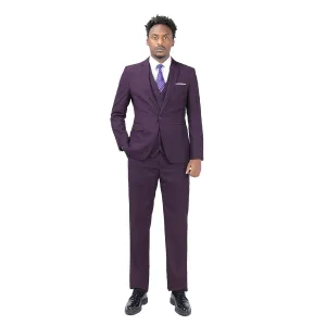 3-Piece One Button Formal Suit Dark Purple Suit