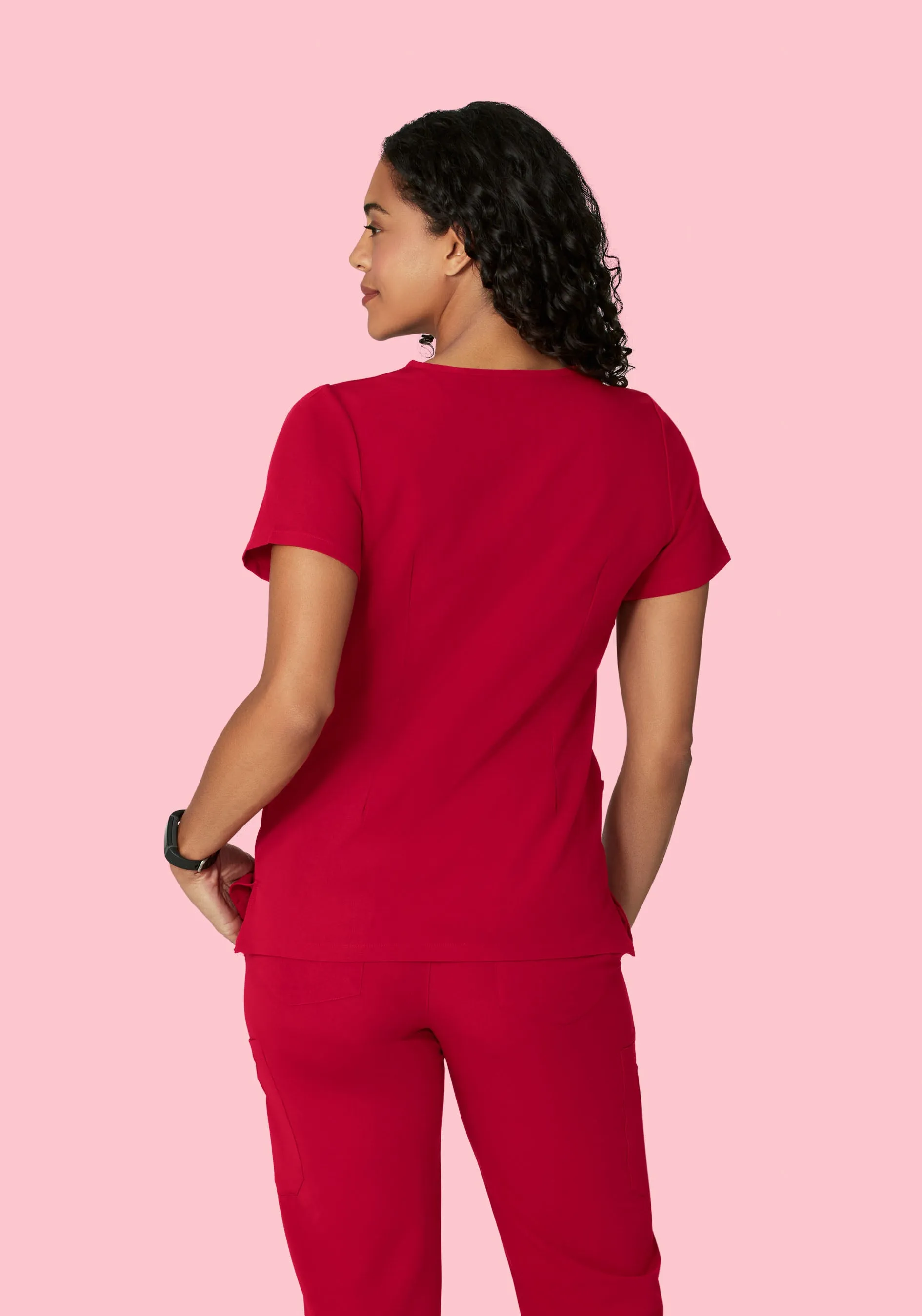 5 Pocket Notch Neck Top Crimson