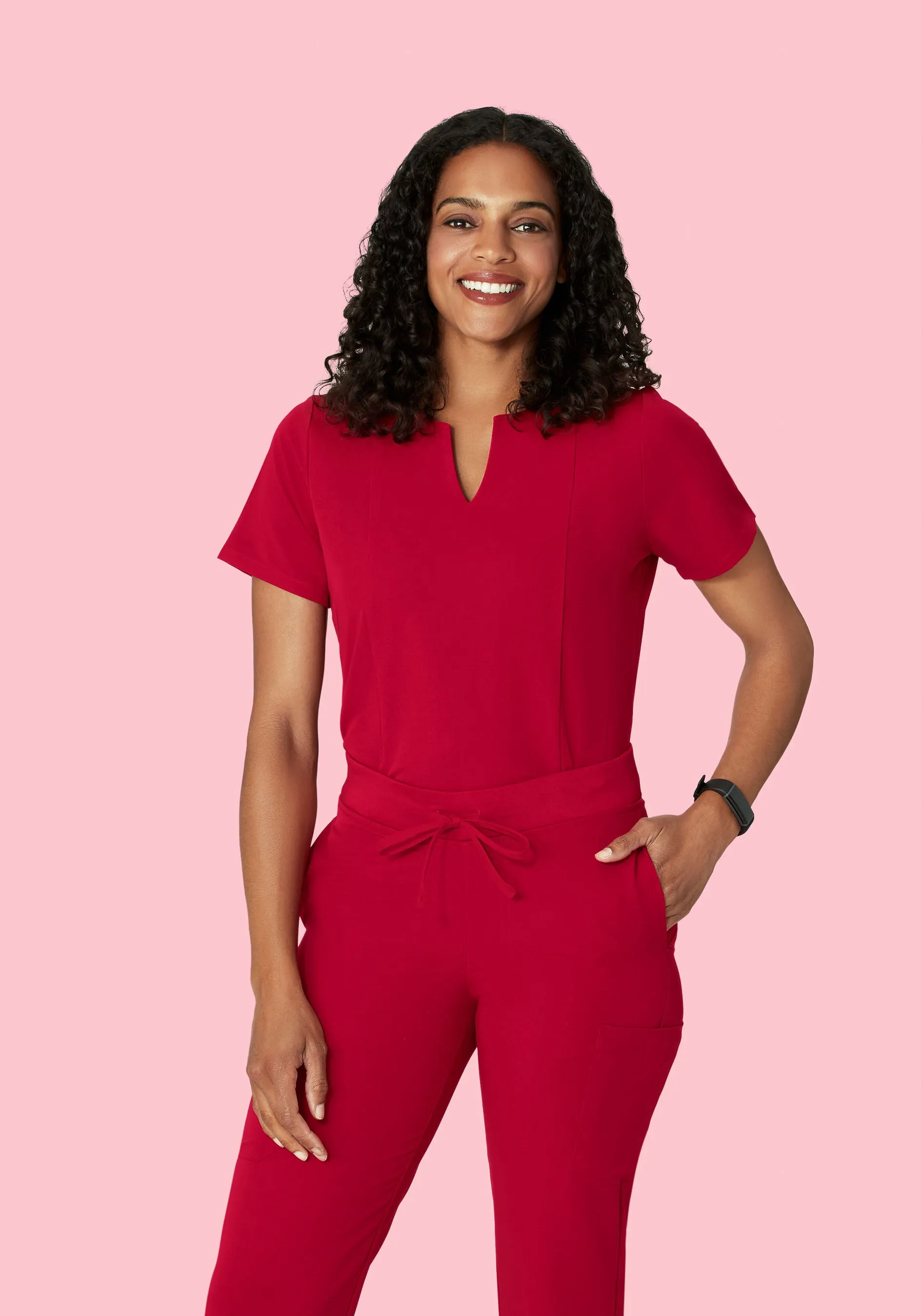 5 Pocket Notch Neck Top Crimson