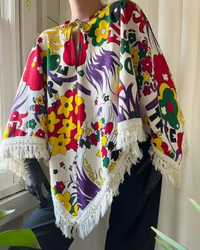 60s Novelty Hippie Print Poncho | XS-XL