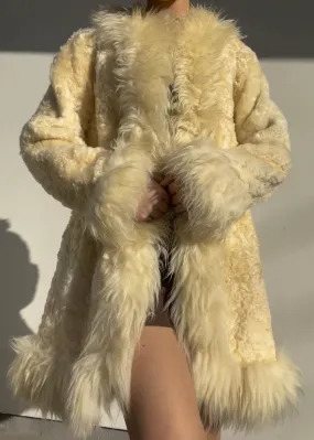 70's Cream Fur Trim Coat (M-L)