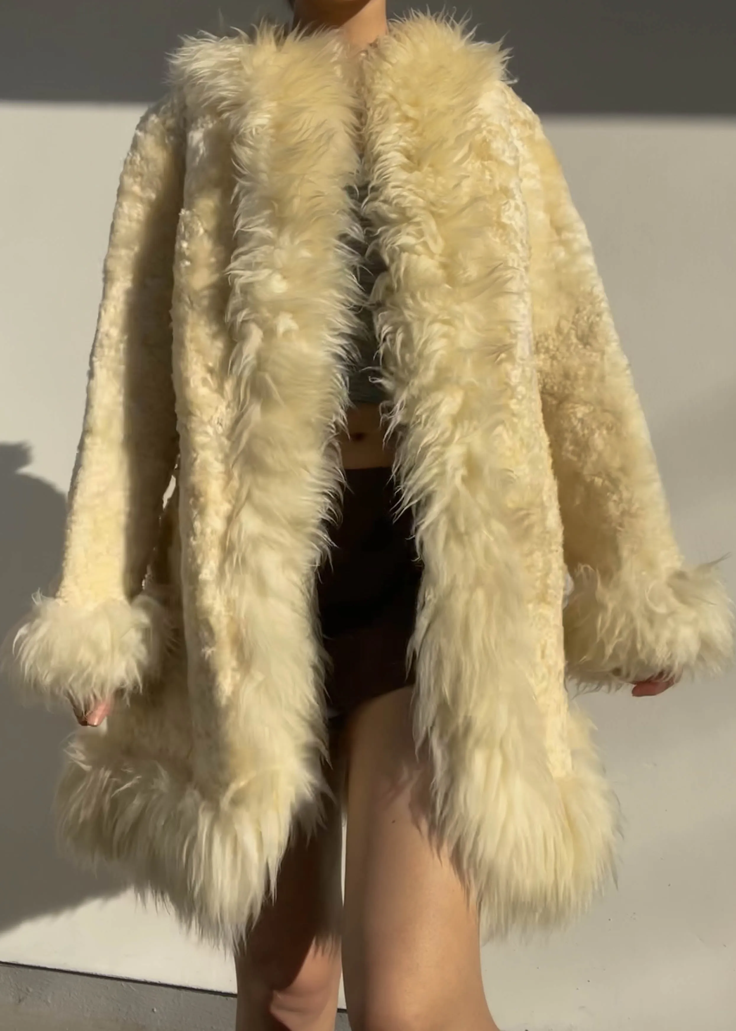 70's Cream Fur Trim Coat (M-L)