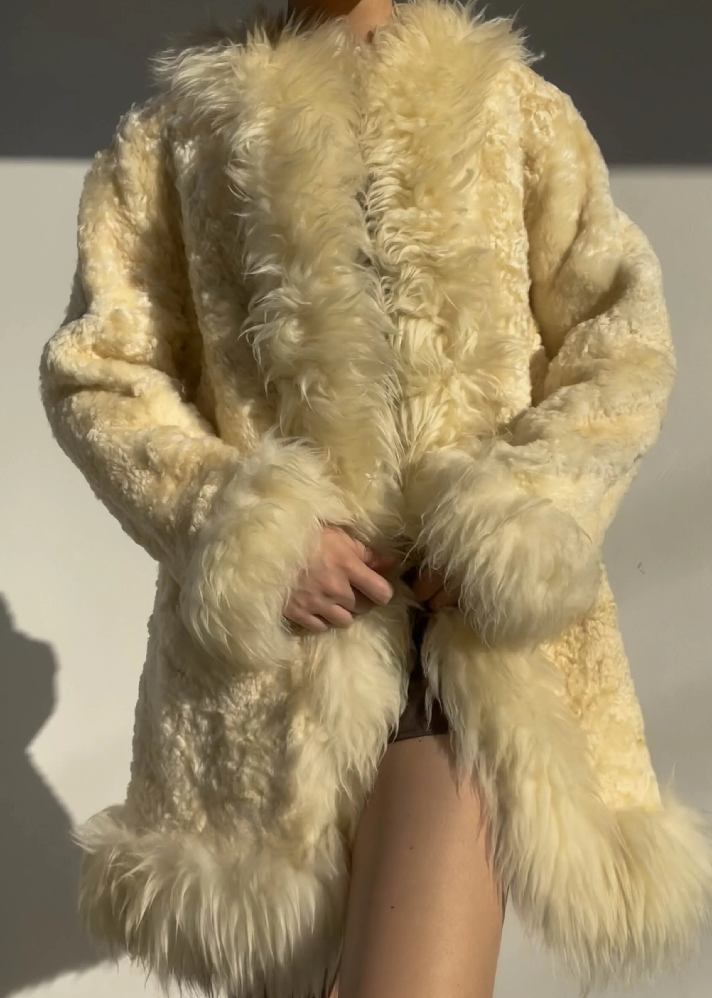 70's Cream Fur Trim Coat (M-L)