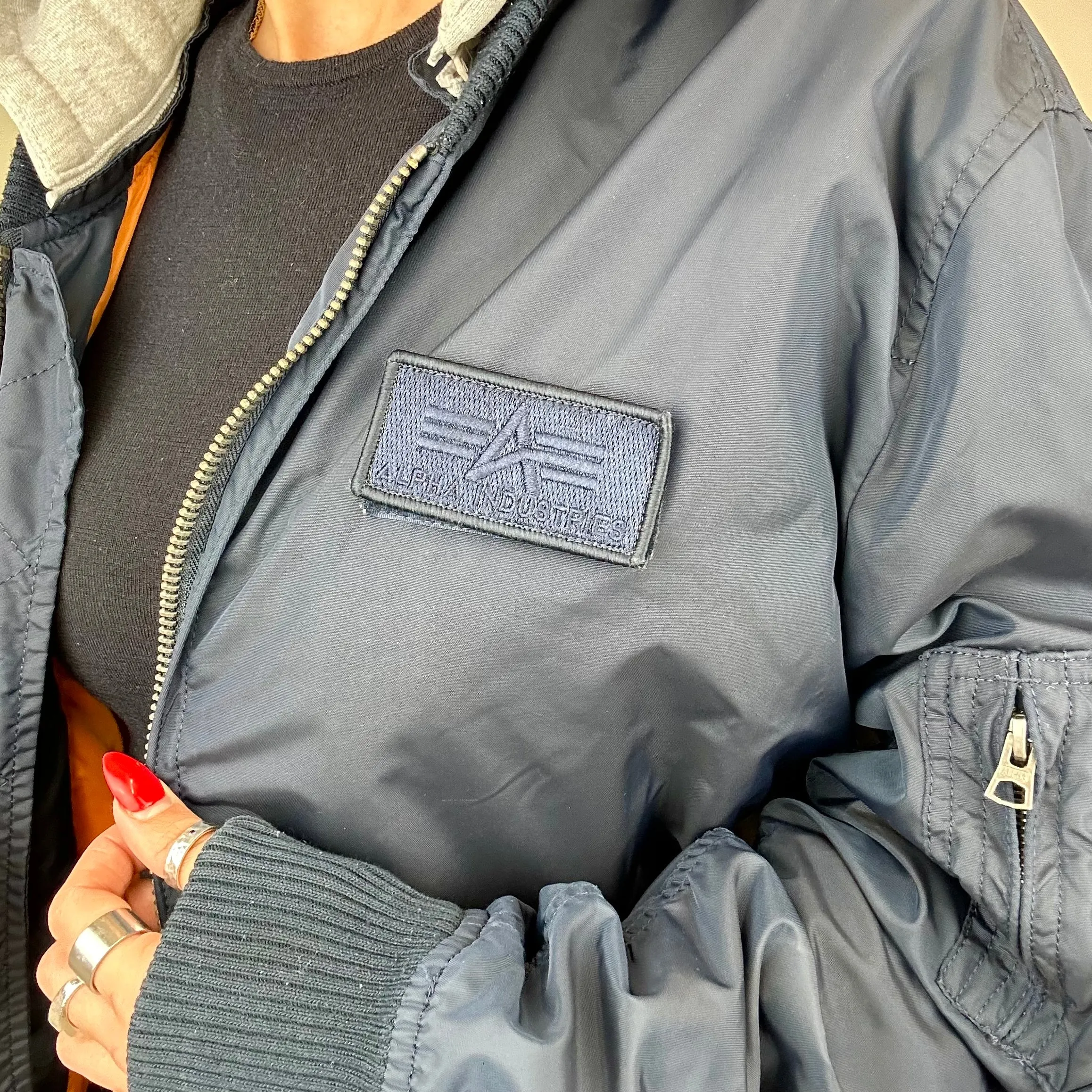 90’s alpha industries navy blue bomber jacket