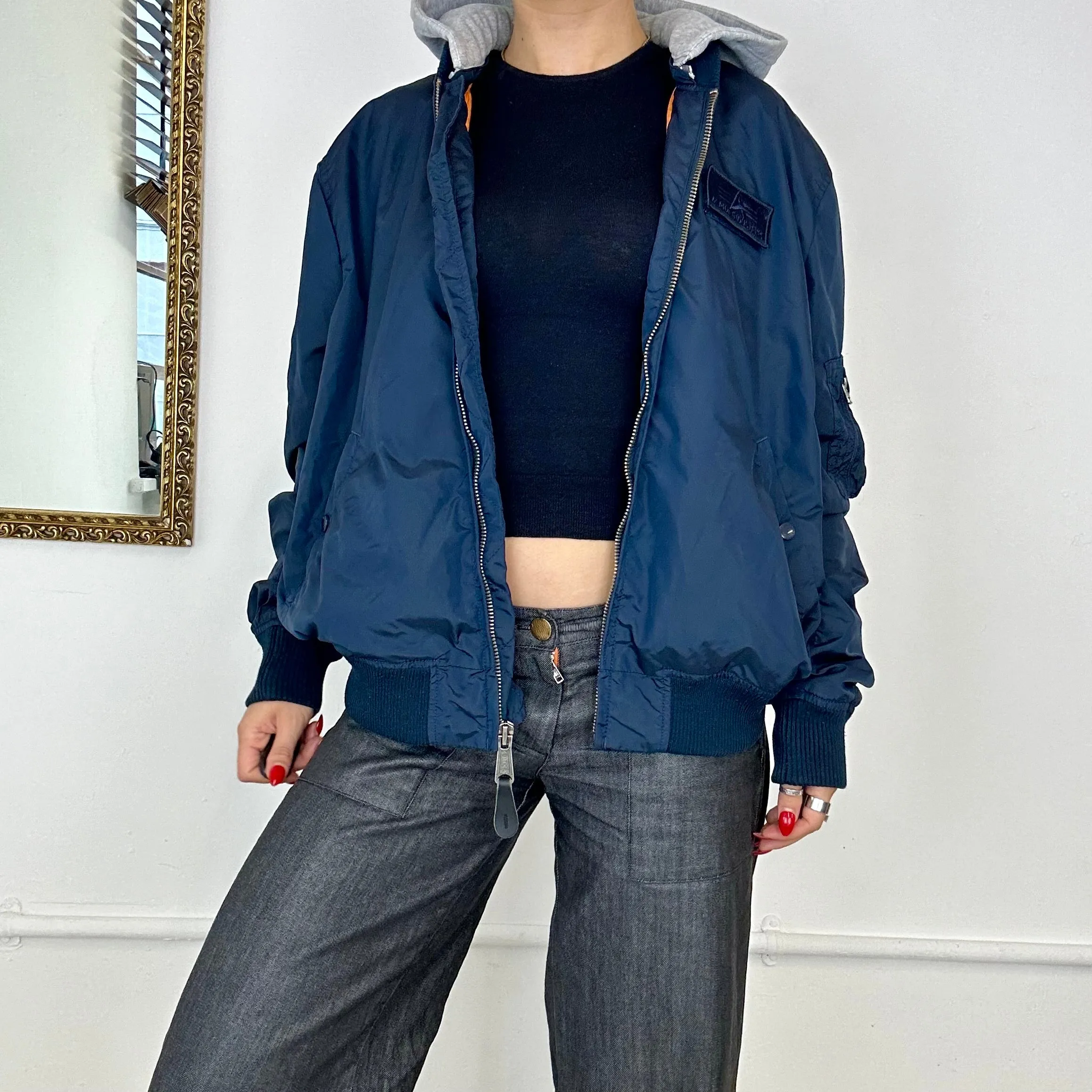 90’s alpha industries navy blue bomber jacket