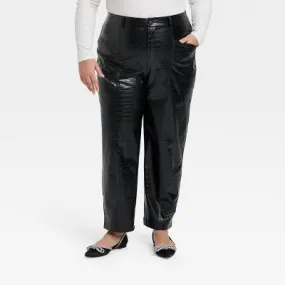 A New Day Women's Plus Relaxed High Rise Ankle Faux-Croc Leather Pants