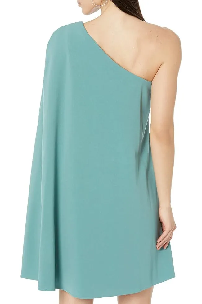 Adrianna Paprell Stretch Crepe One Shoulder Sheath Dress with Cape Detail