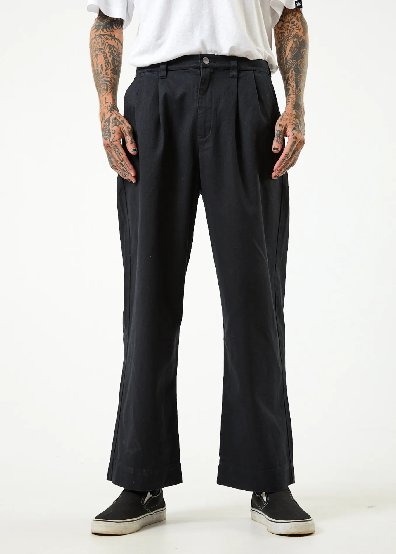 AFENDS Mens Fat Cat - Wide Leg Suit Pants - Black