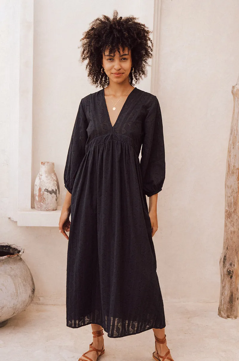 ALMA Midi Dress - black cotton