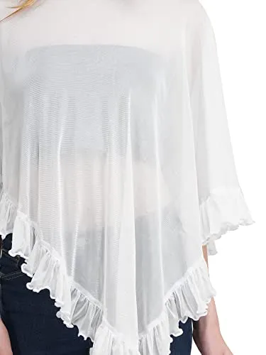 AOL Women's Power Net Ruffled Cape/Poncho(White, Free Size)