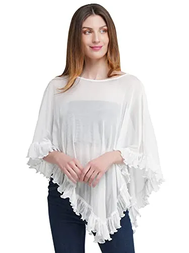 AOL Women's Power Net Ruffled Cape/Poncho(White, Free Size)