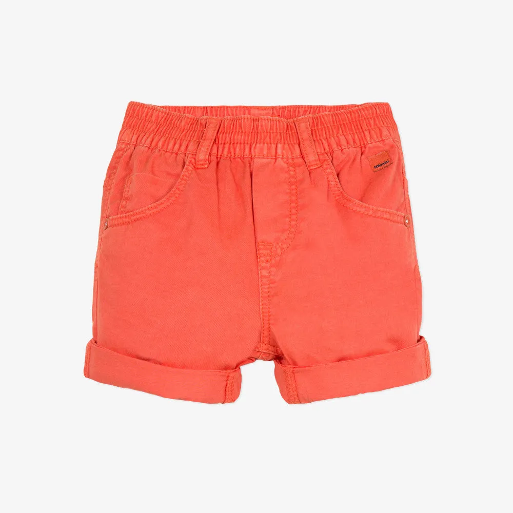 Baby boy gabardine bermuda shorts tinted in flame-orange