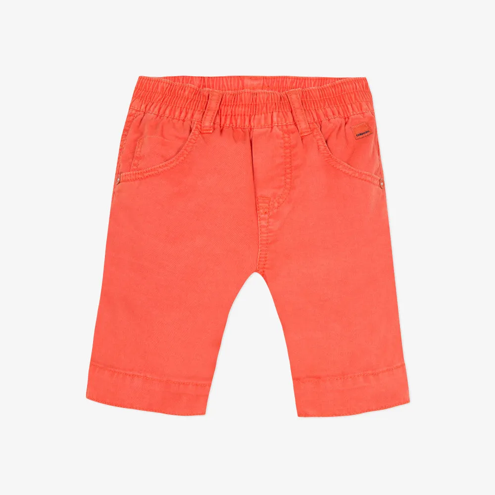 Baby boy gabardine bermuda shorts tinted in flame-orange