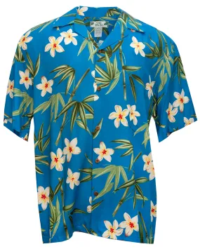 Bamboo Plumeria Mens Shirt in Blue