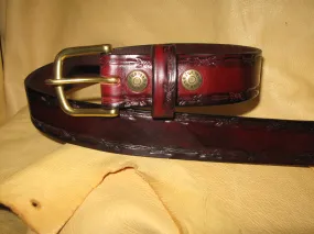 Barbed-Wire Embossed Latigo Leather Belt