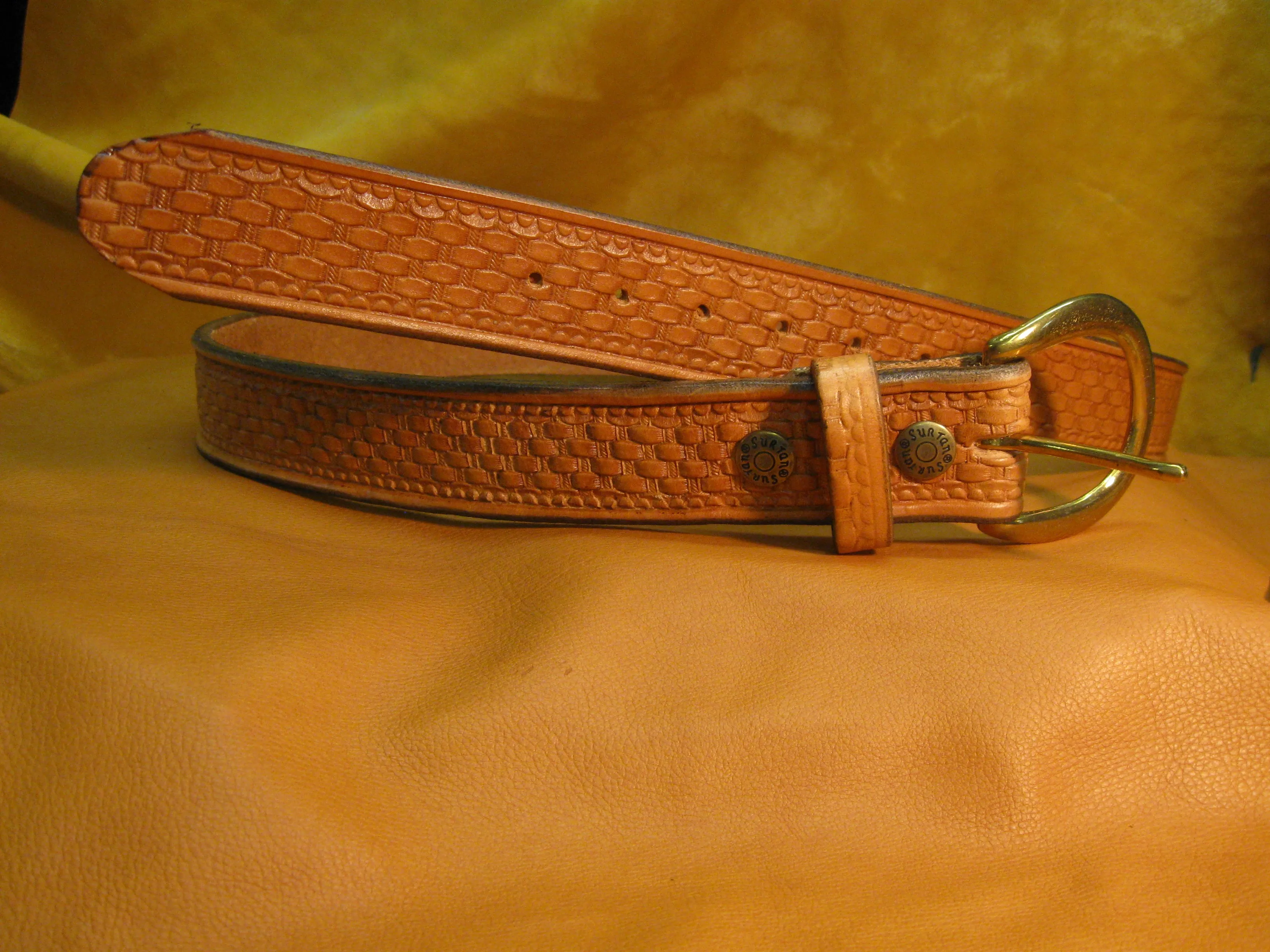 Basket Weave Design Embossed Harness Leather Belt