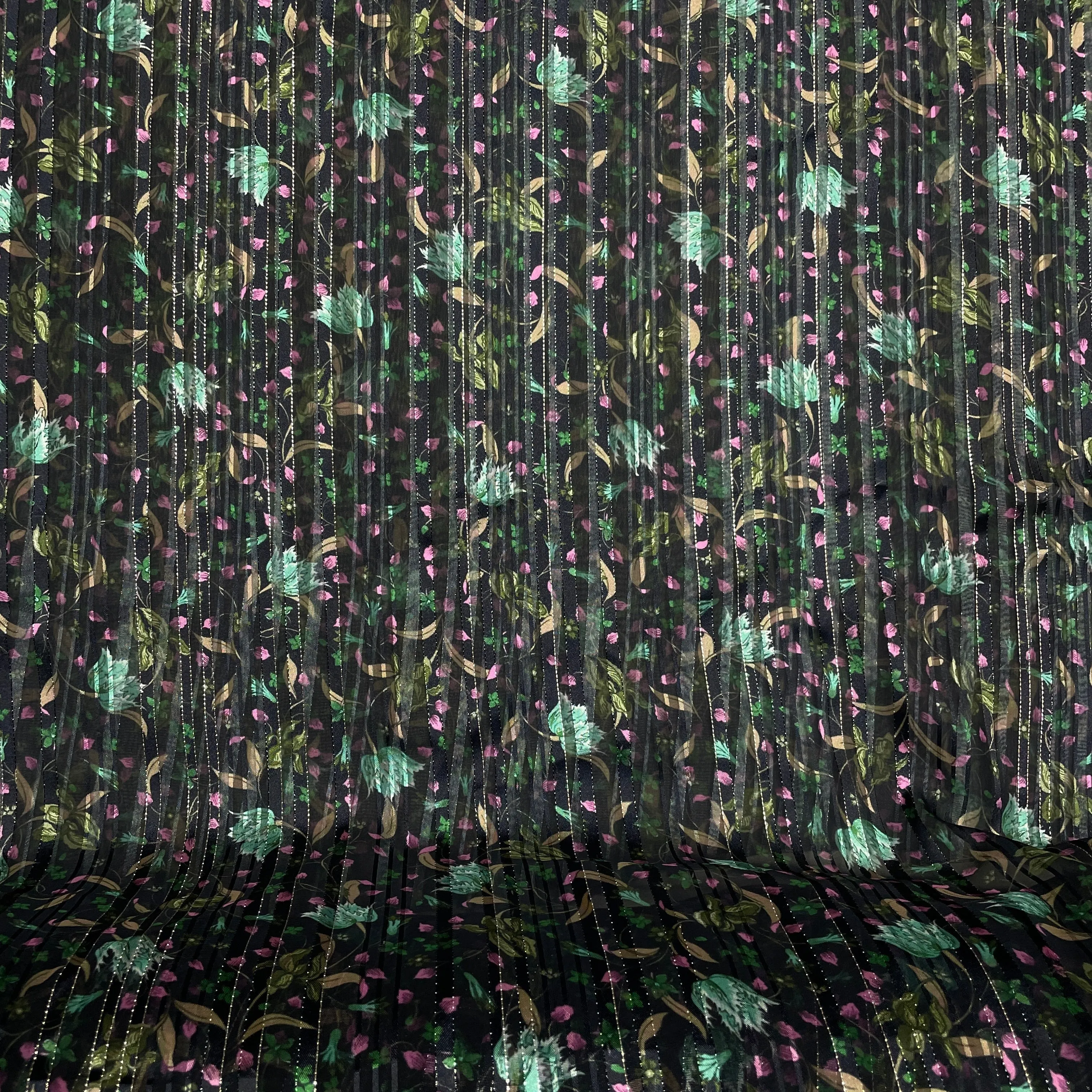 Black & Green Floral Lurex Organza Fabric