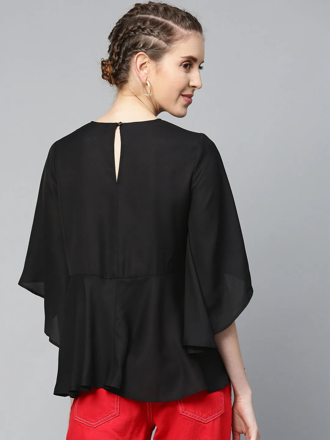 Black Flared Sleeve Cape Top