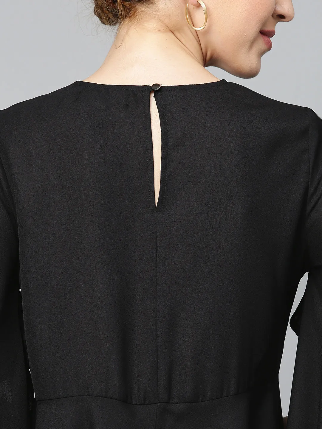 Black Flared Sleeve Cape Top