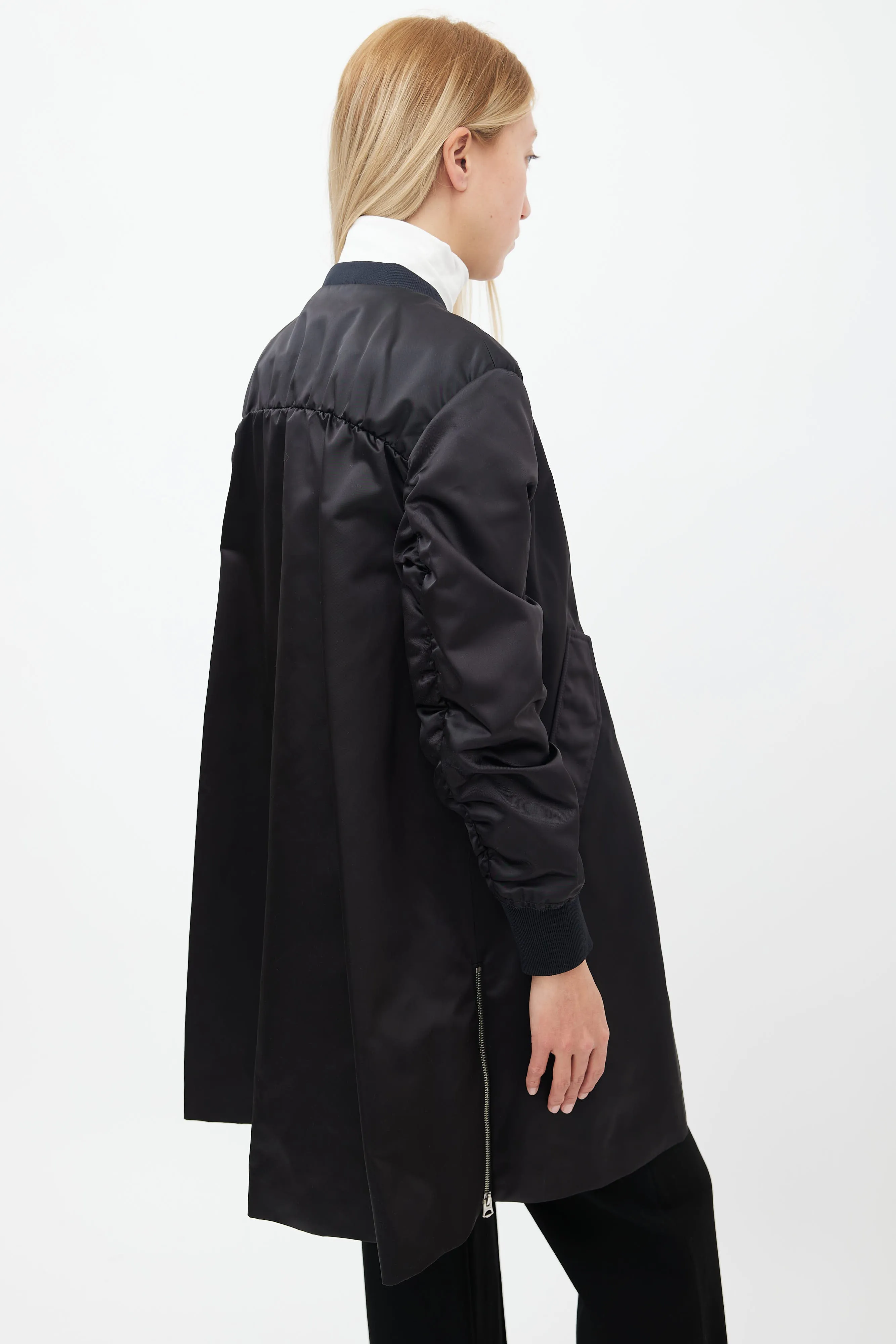 Black Nylon Eclipse Shine Long Bomber Jacket