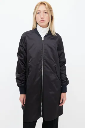 Black Nylon Eclipse Shine Long Bomber Jacket