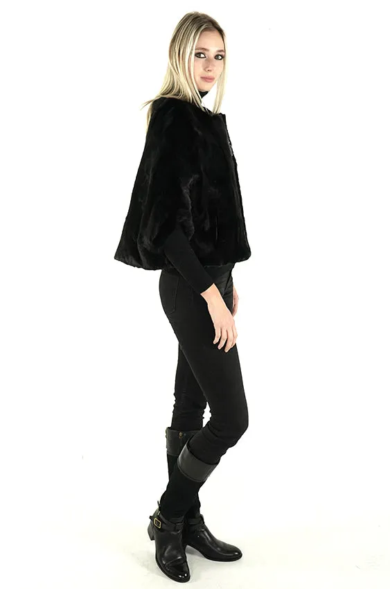 Black Real Mink Fur Cape "Nora"