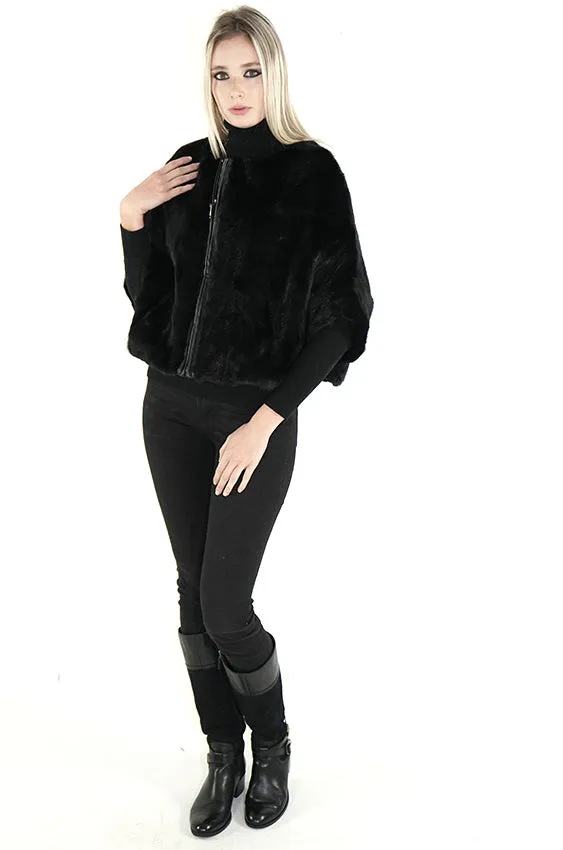 Black Real Mink Fur Cape "Nora"