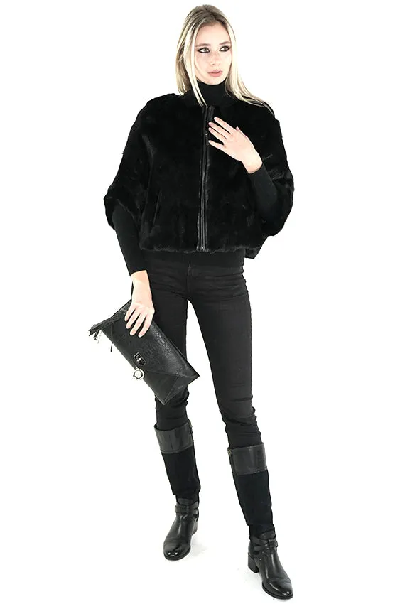 Black Real Mink Fur Cape "Nora"