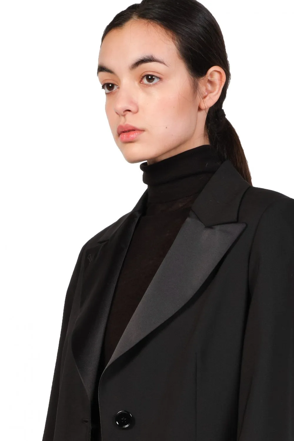 Black Satin Lapel Blazer