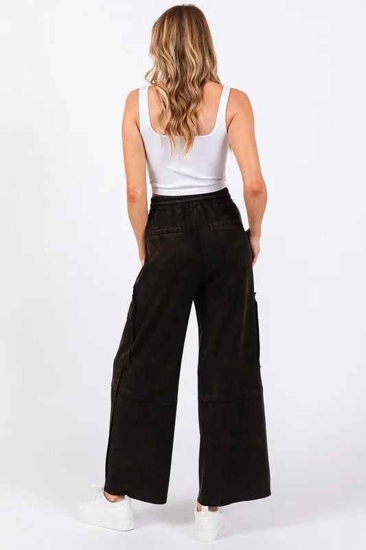 Black Stretched Mineral Washed Cargo Pants