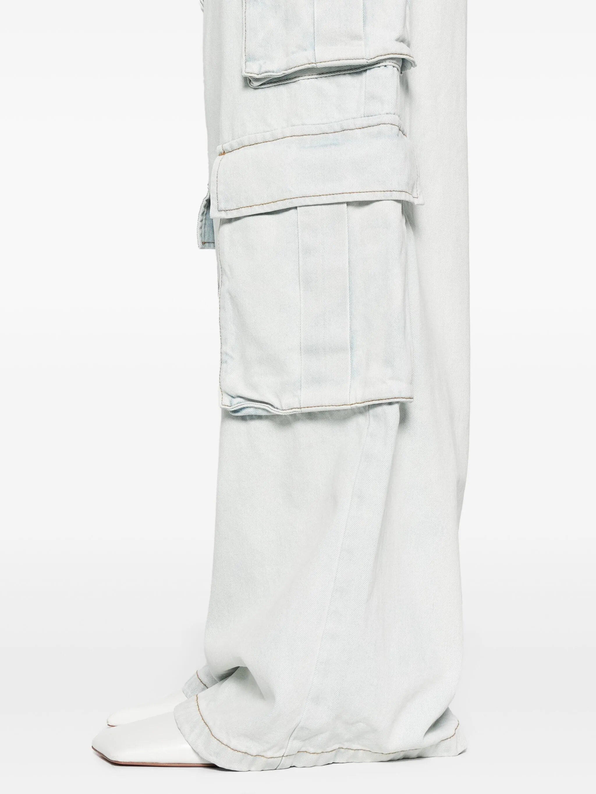 Bleach Wash Denim Cargo Jeans