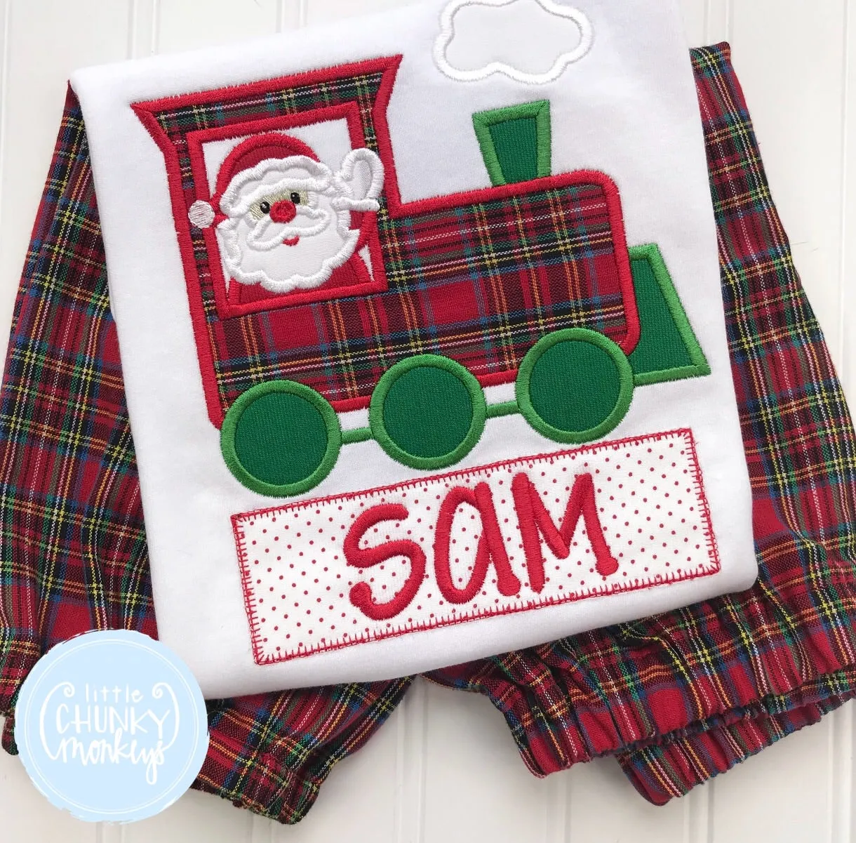 Boy Shirt - Applique Train with Santa   Personalization