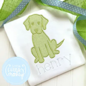 Boy Shirt - Green Gingham Puppy