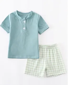 Boys Henley Evergreen Check Short Set