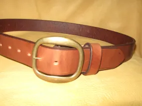 Brass Curved Center-Bar Buckle Heavy Harness Leather Belt