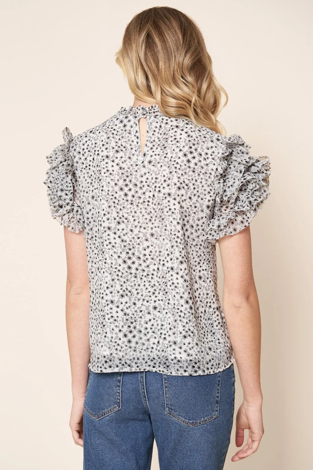 Brenna Mock Neck Ruffle Leopard Blouse