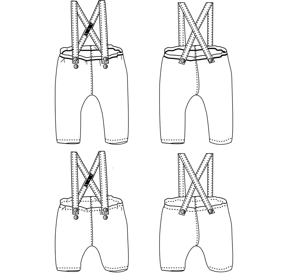 Brighton Pants/Shorty with Shoulder Straps Sewing Pattern - Baby 6m/4y - Ikatee