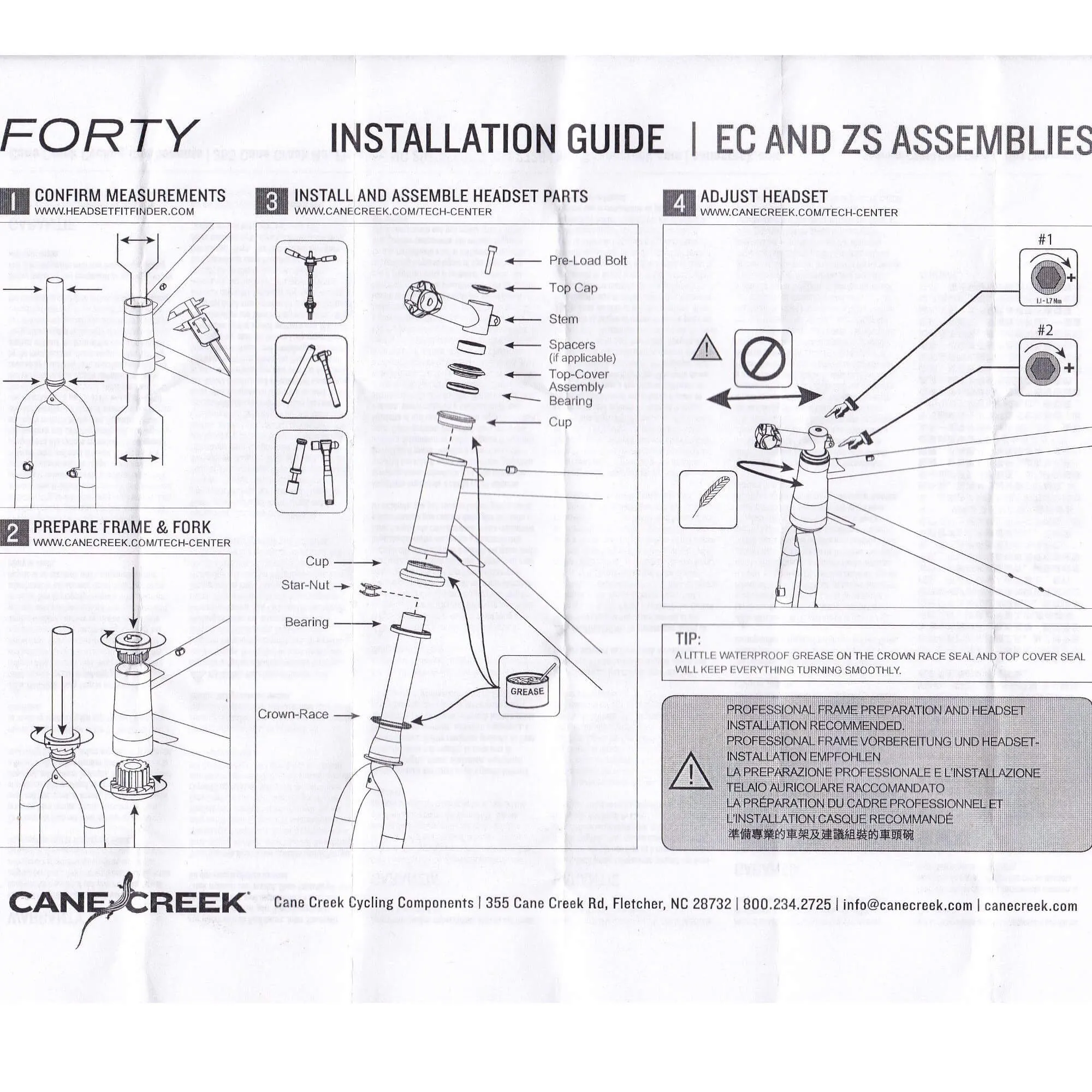 Cane Creek 40-Series ZS44/28.6/H8 EC49/40/H12 Tapered Threadless Headset