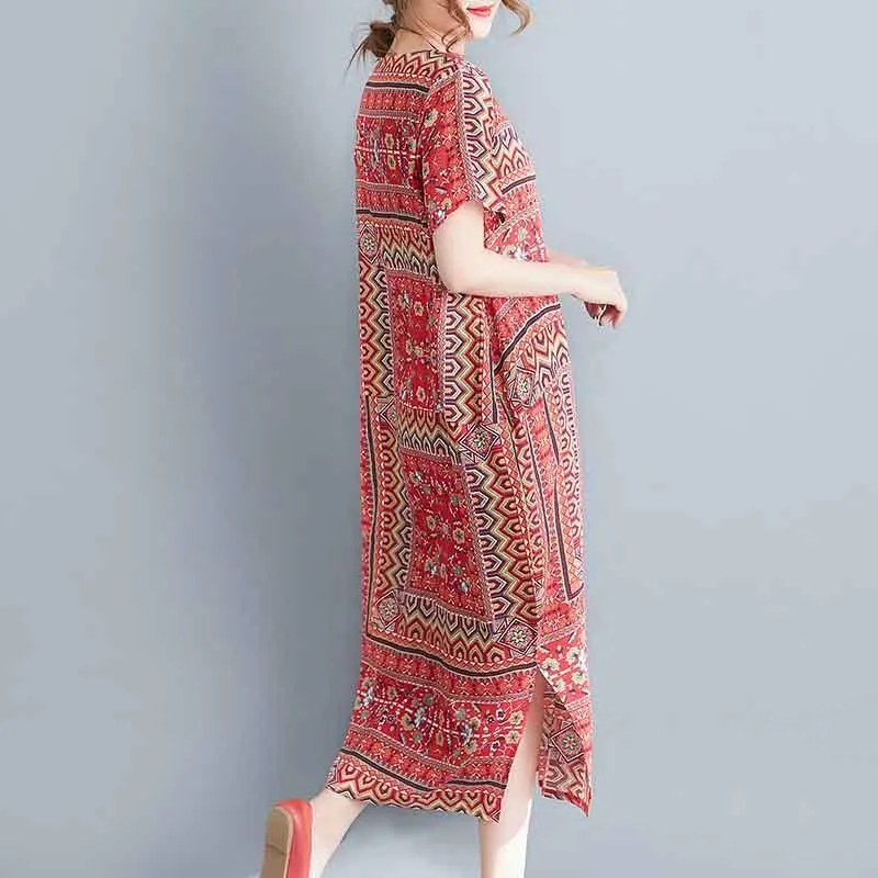 Casual Short Sleeve Loose Printed Dress