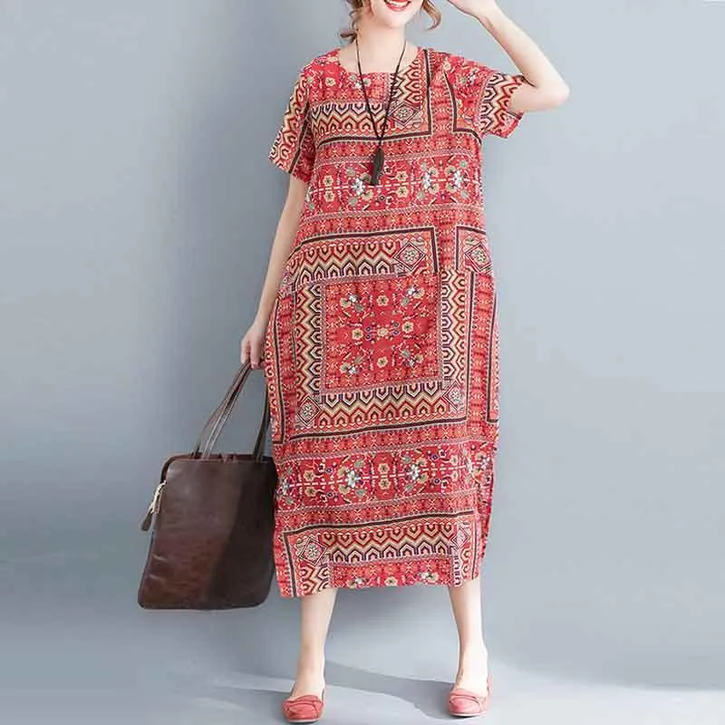 Casual Short Sleeve Loose Printed Dress