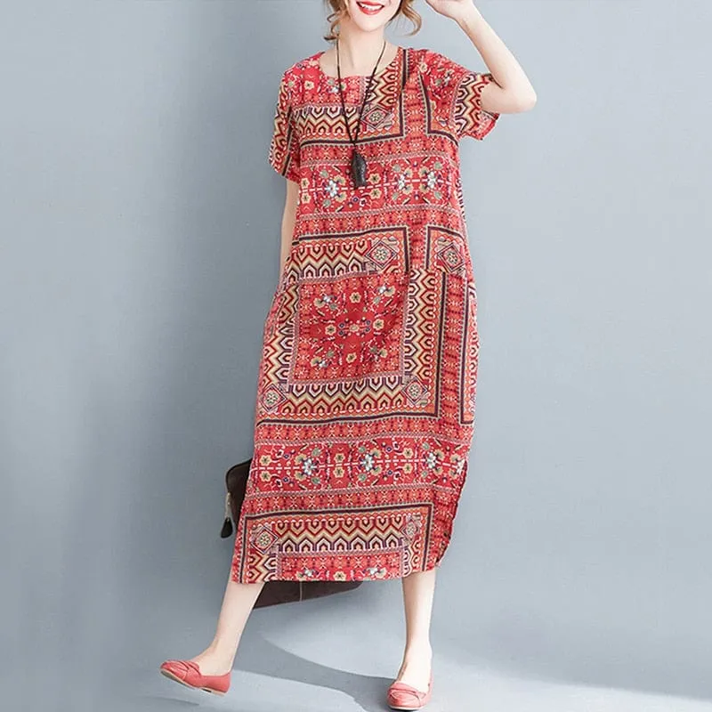 Casual Short Sleeve Loose Printed Dress