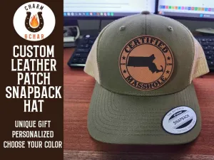 Certified Masshole Leather Patch Trucker Hat - Massachusetts Pride