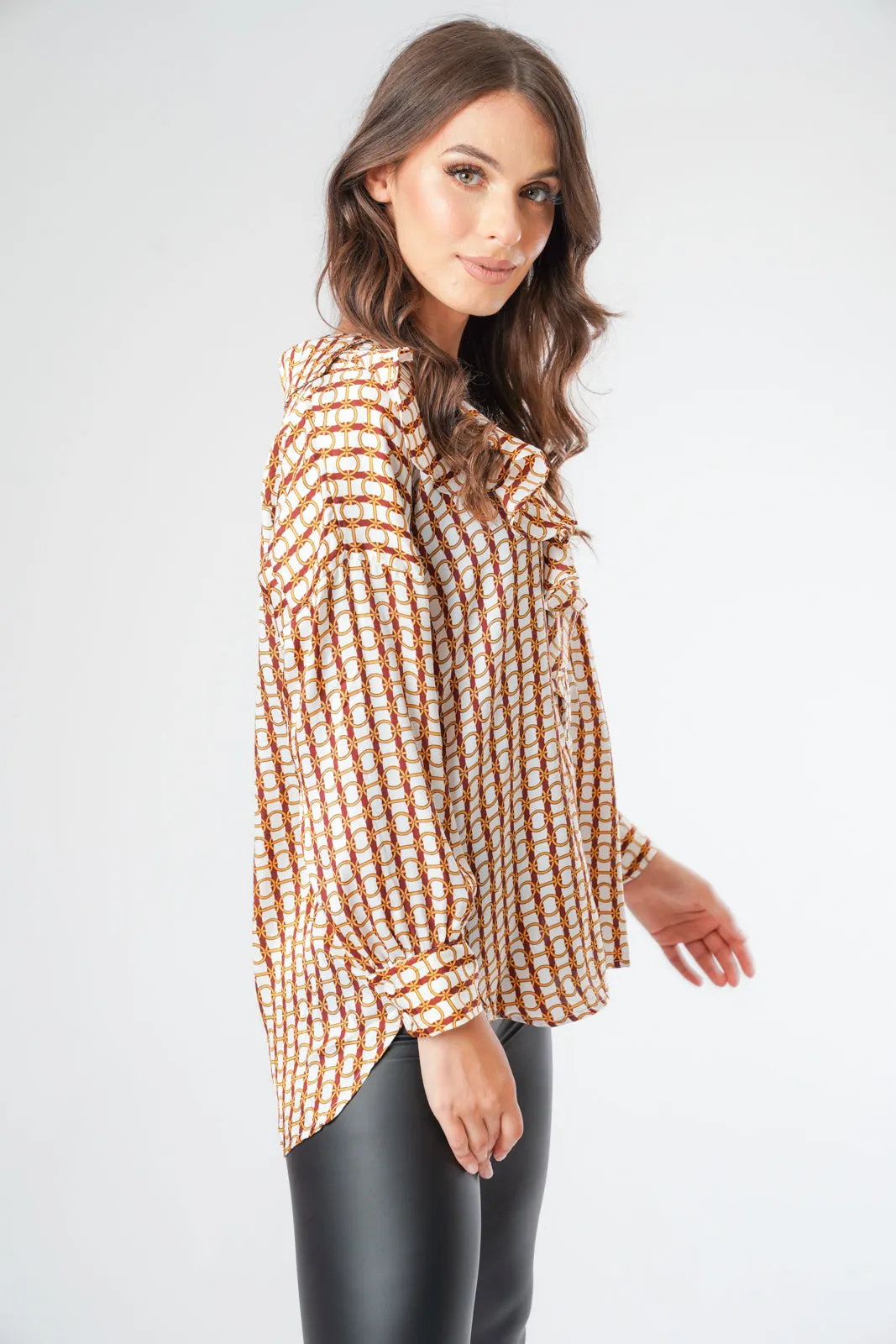 Circle Print Ruffle Detail Shirt