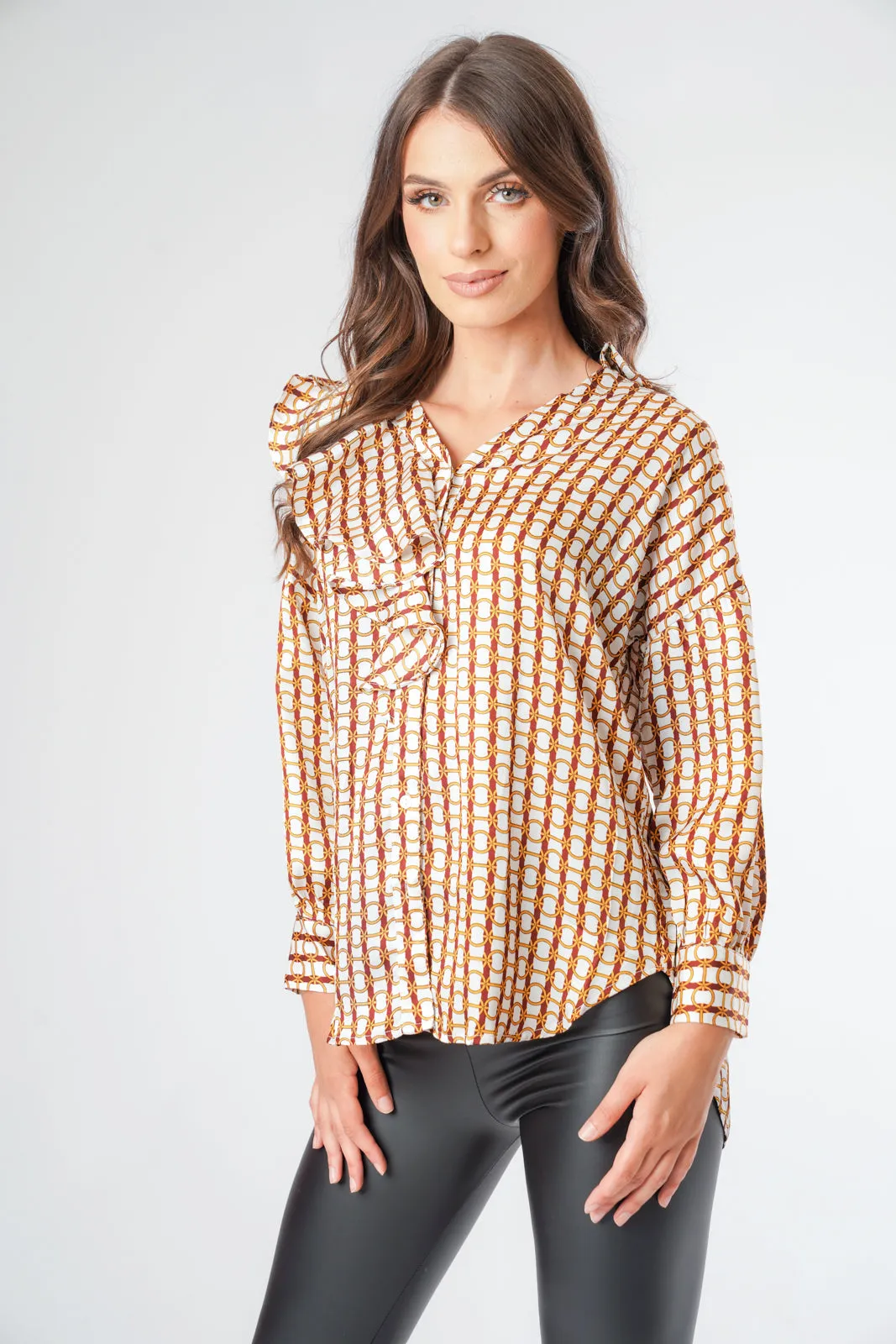 Circle Print Ruffle Detail Shirt