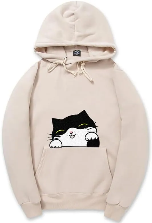 CORIRESHA Teen Cute Cat Hoodie Drawstring Long Sleeve Pocket Cotton Sweatshirt