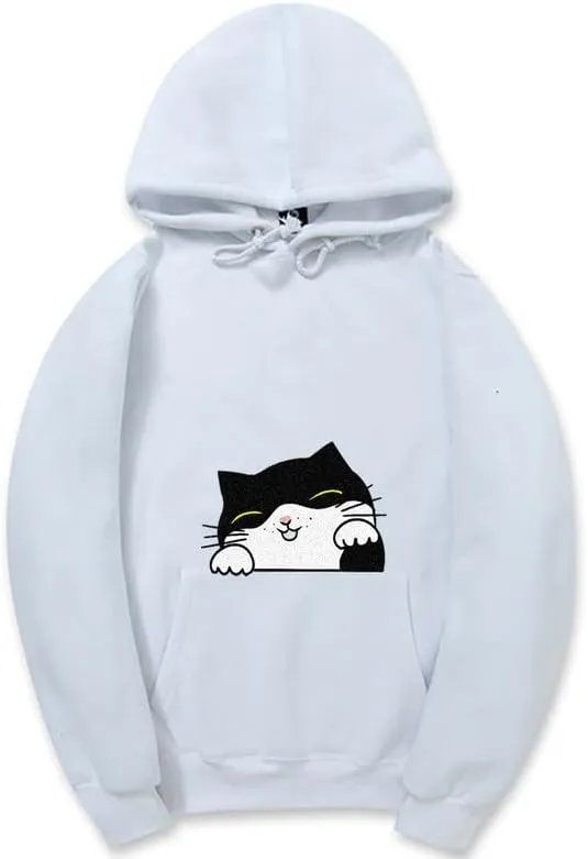 CORIRESHA Teen Cute Cat Hoodie Drawstring Long Sleeve Pocket Cotton Sweatshirt