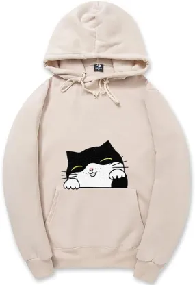 CORIRESHA Teen Cute Cat Hoodie Drawstring Long Sleeve Pocket Cotton Sweatshirt